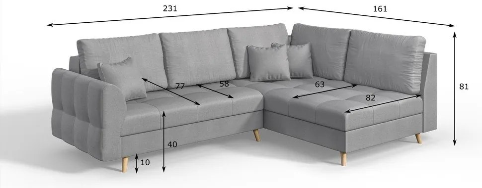 Sivá rohová pohovka (pravý roh) Ariella - Ropez