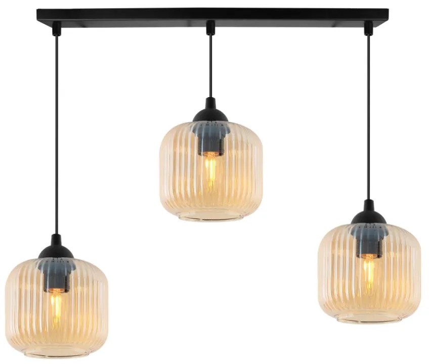 Závesné svietidlo Riffle, 3x medové sklenené tienidlo