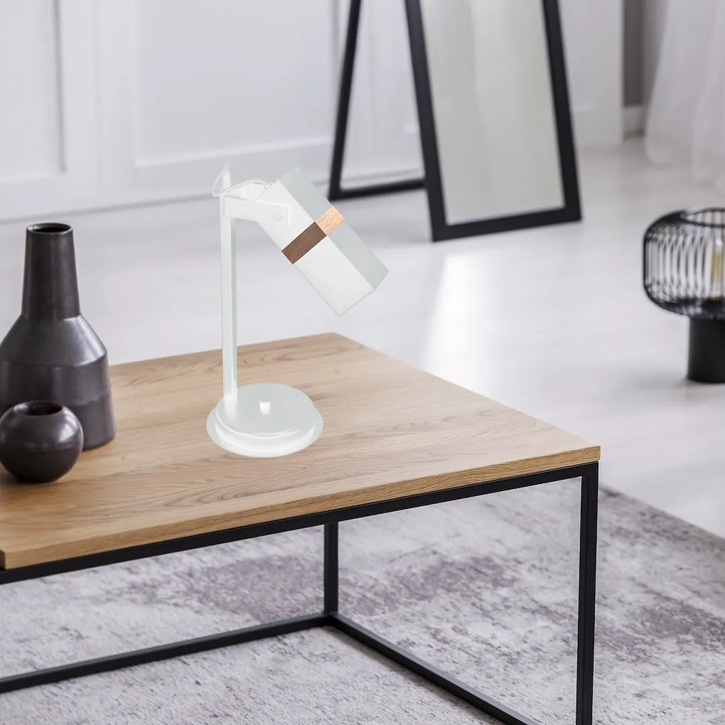 Stolná lampa Vidar, 1x drevené/biele kovové tienidlo, w