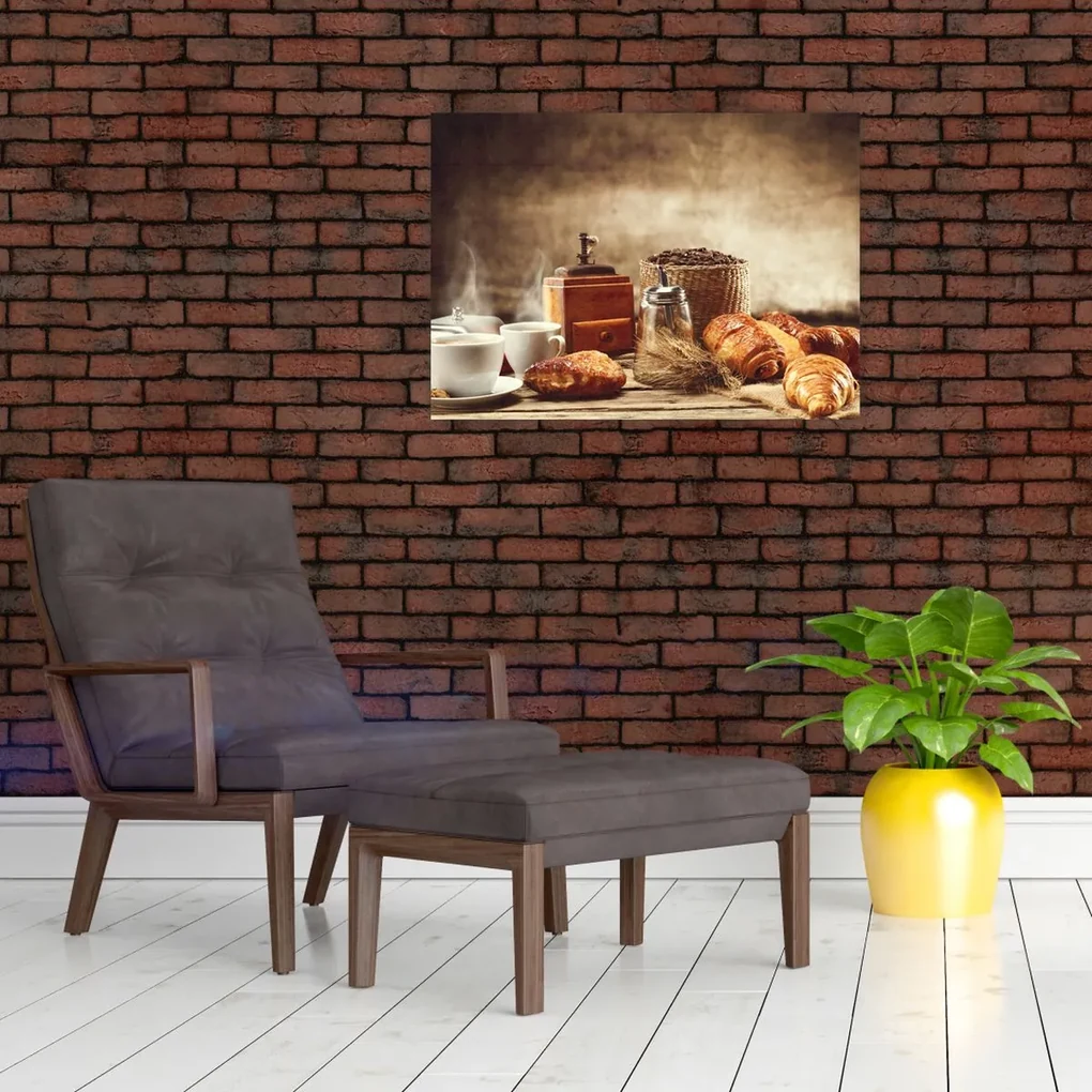 Sklenený obraz - Káva a raňajky (70x50 cm)
