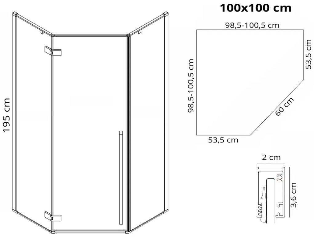 Sprchový kút Rea DIAMOND 100x100 cm čierny mat