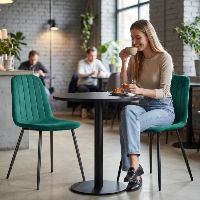 Sada dvoch jedálenských stoličiek LUMO zamatové, fľaškovo zelené / čierne nohy (2 ks)