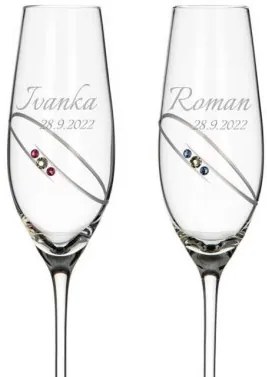 Dekorant Svadobné poháre na šampanské Diamond Ring s krystaly Swarovski v prémiovom saténovom balení 210 ml 2KS