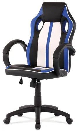 Herná stolička, modrá, biela a čierna ekokoža, hojdací mechanizmus KA-Z505 BLUE