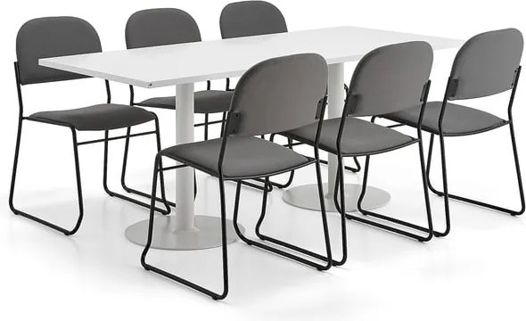 Nábytková zostava VERTICUS + DAWSON, 1 stôl a 6 šedých stoličiek