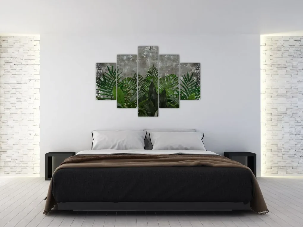 Obraz - Betónový múr s rastlinami (150x105 cm)