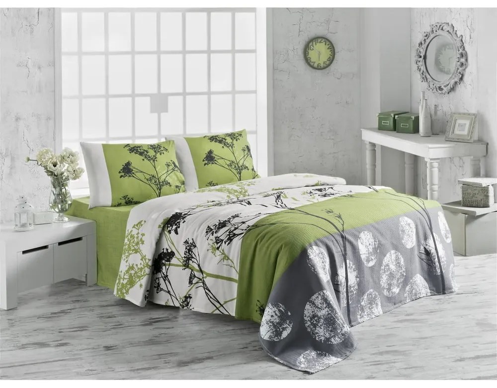 Ľahká bavlnená prikrývka cez posteľ na dvojlôžko Belezza Green, 200 × 230 cm