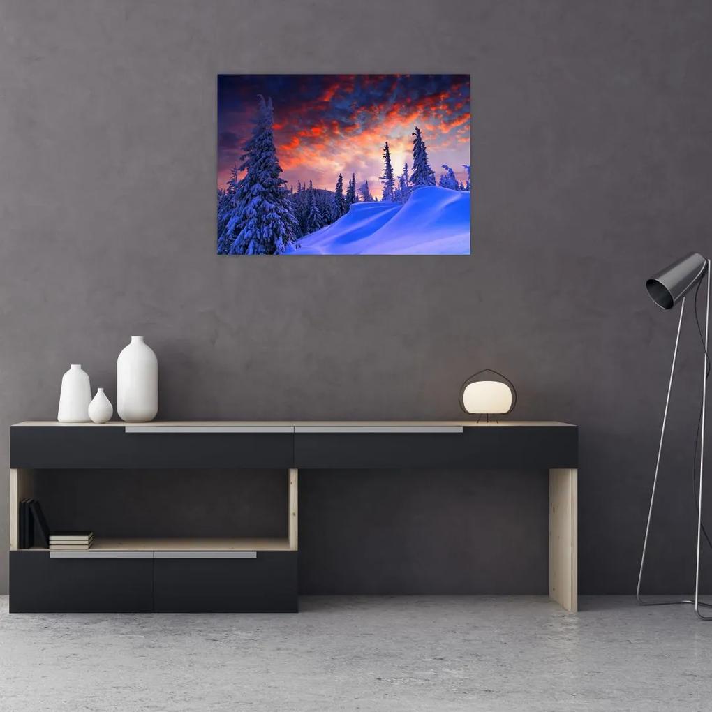 Sklenený obraz - Zimný súmrak (70x50 cm)