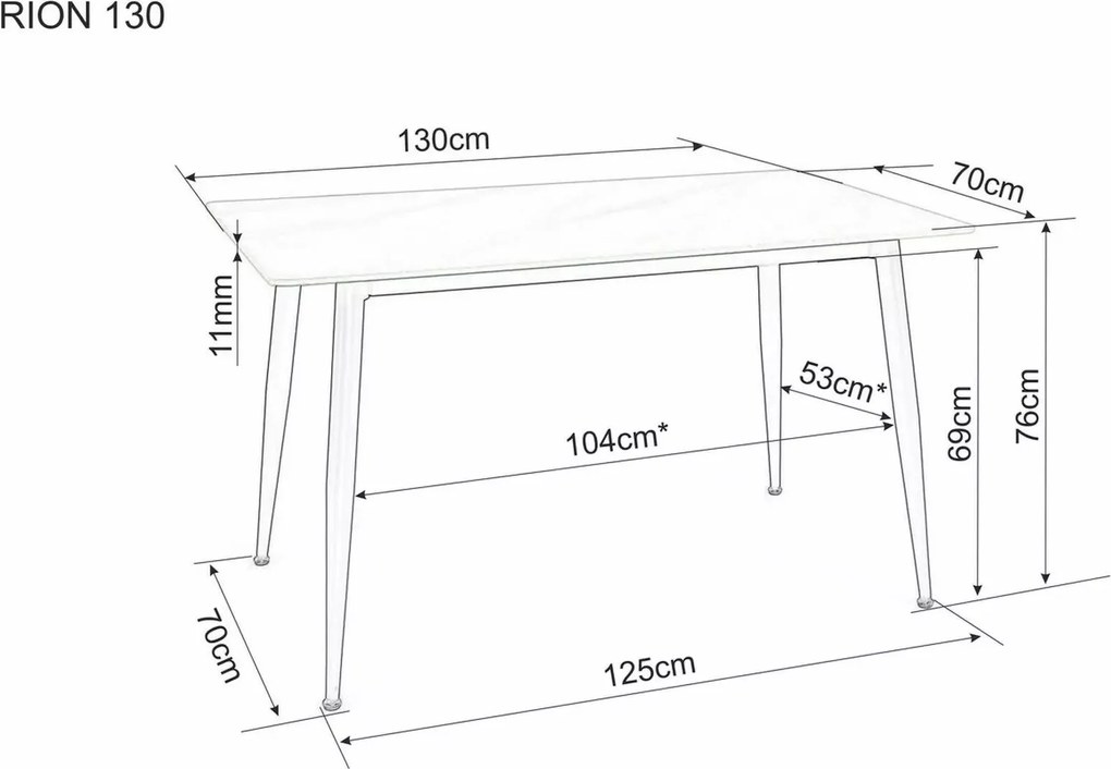 Jedálenský stôl Rion 130 cm keramika biely mramor/čierny