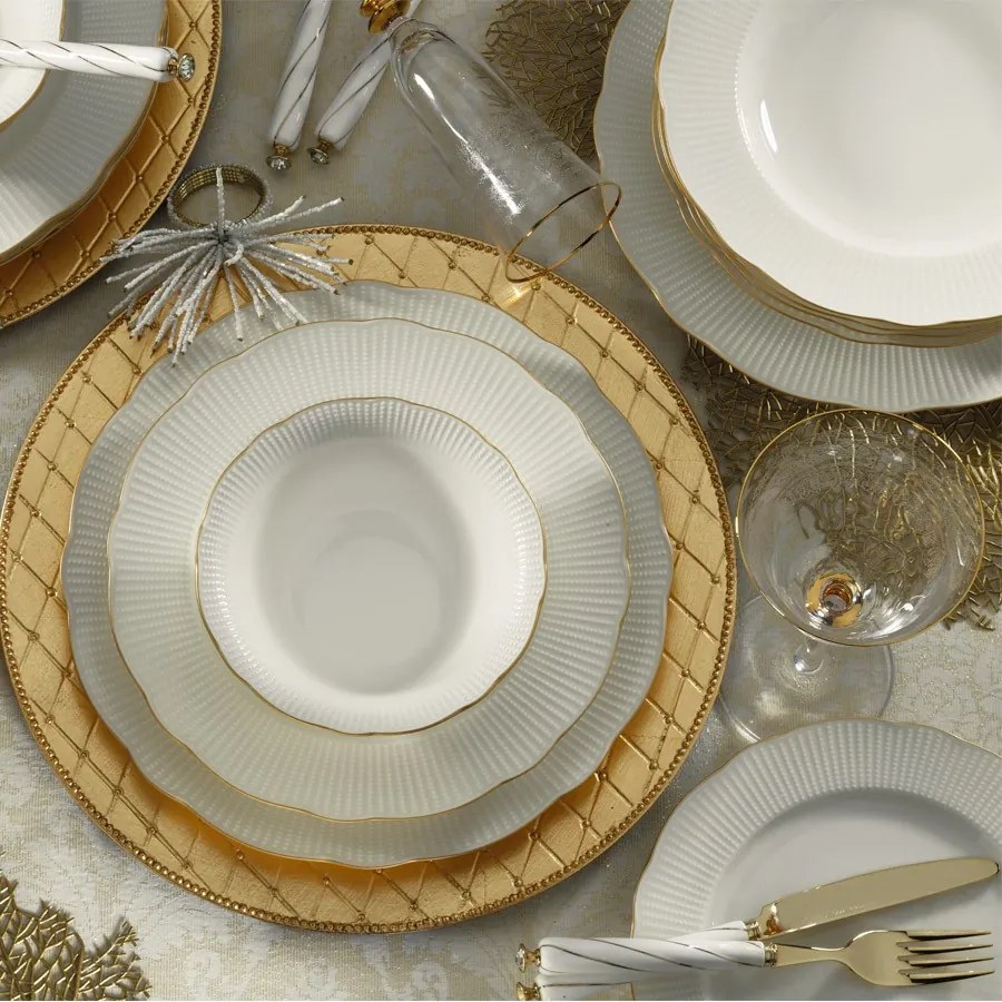 Porcelánová sada 24 ks talířů GoldieWhite bílá/zlatá