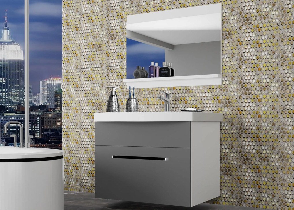 Kúpeľňový nábytok Belini šedý mat + umývadlo + zrkadlo ROD M 1/0/W/SR/0/ZW