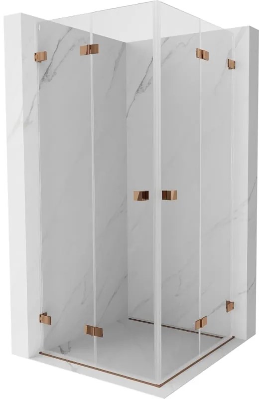 Mexen Lunar-F Duo, skladací sprchový kút 90 x 90 cm, 8mm číre sklo, profil ružové zlato, 836-090L-090P-60-00