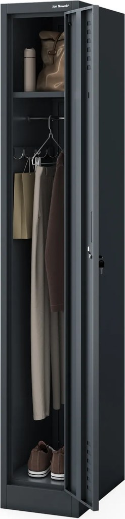 Jednoduchá šatníková pracovná skrinka, úzka, antracitová, 300x1800x500 mm: KACPER II Plus