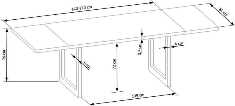 Jedálenský stôl s dubovou doskou RADUS 140(220)x85