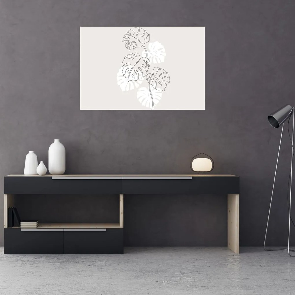 Obraz - Line art monstera N⁰3 (90x60 cm)