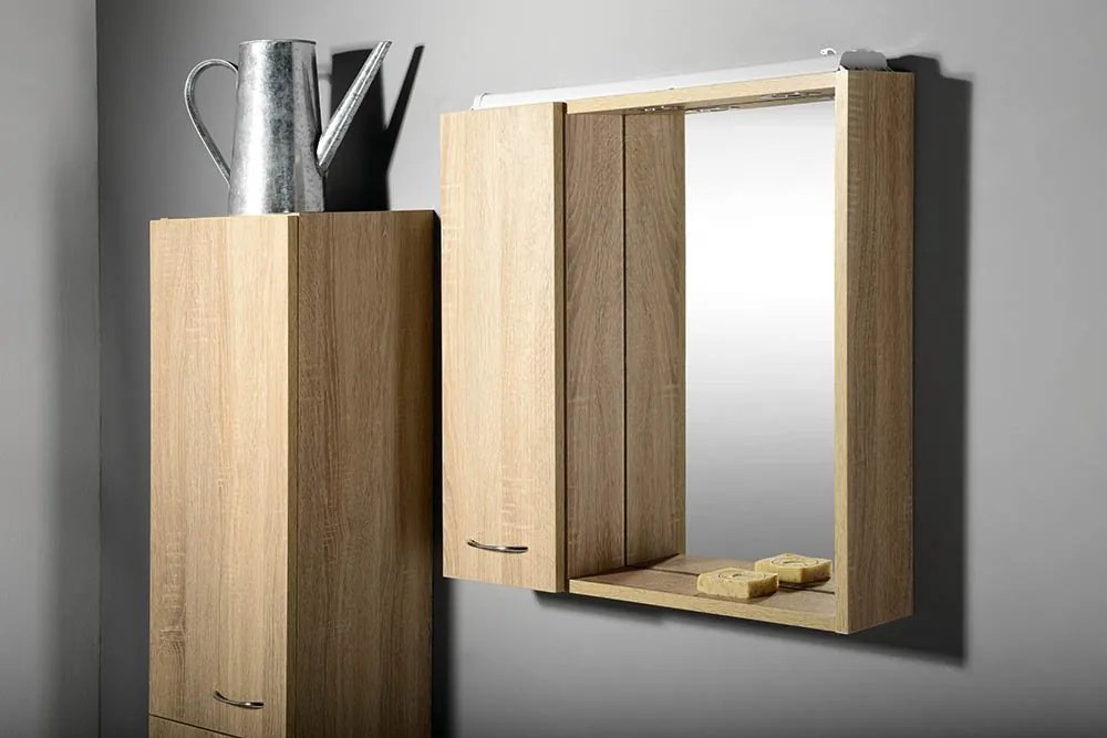 Aqualine Aqualine, ZOJA/KERAMIA FRESH galérka s LED osvetlením 60x60x14cm, ľavá,dub platin, 45027