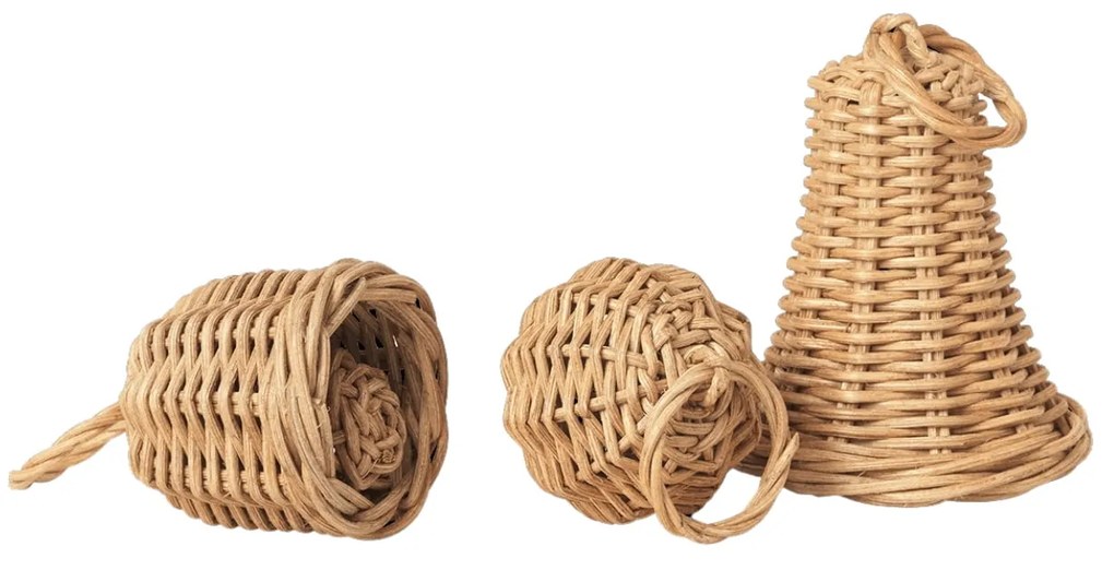 Ferm Living Vianočné ozdoby z ratanu Bell Baubles – set 3 ks