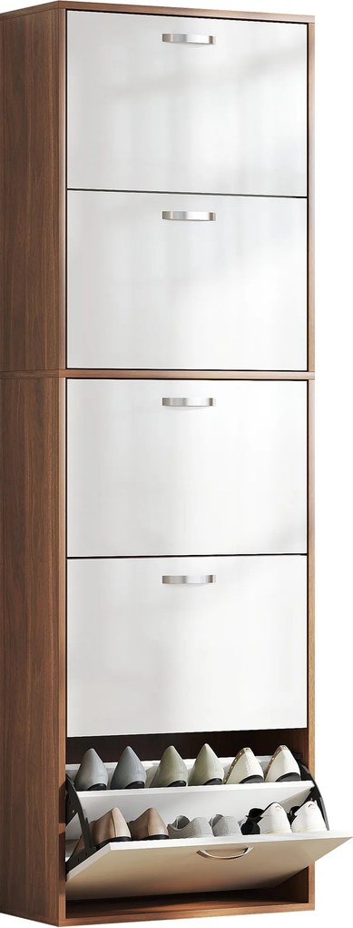 HOMCOM Slim úsporný botník s 5 úrovňami pre maximálne 30 párov s 2 policami na úroveň, MDF botník, 60x28x189 cm, Biela a Hnedá | Aosom