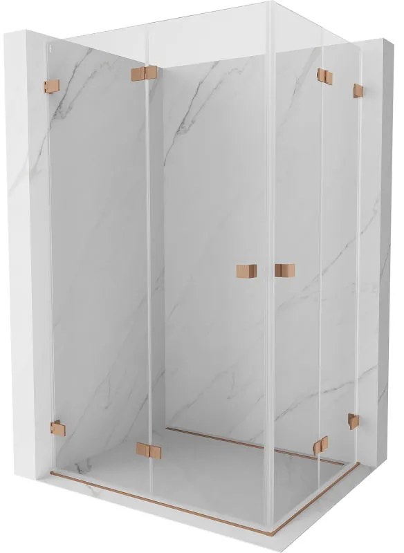 Mexen Lunar-F Duo, skladací sprchový kút 90 x 70 cm, 8mm číre sklo, profil medená matná, 836-090L-070P-65-00