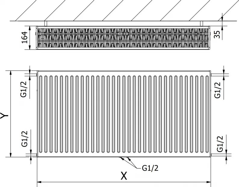 Mexen CC33, panelový radiátor 300 x 2200 mm, spodné stredové pripojenie, 2936 W, čierna, W6C33-030-220-70