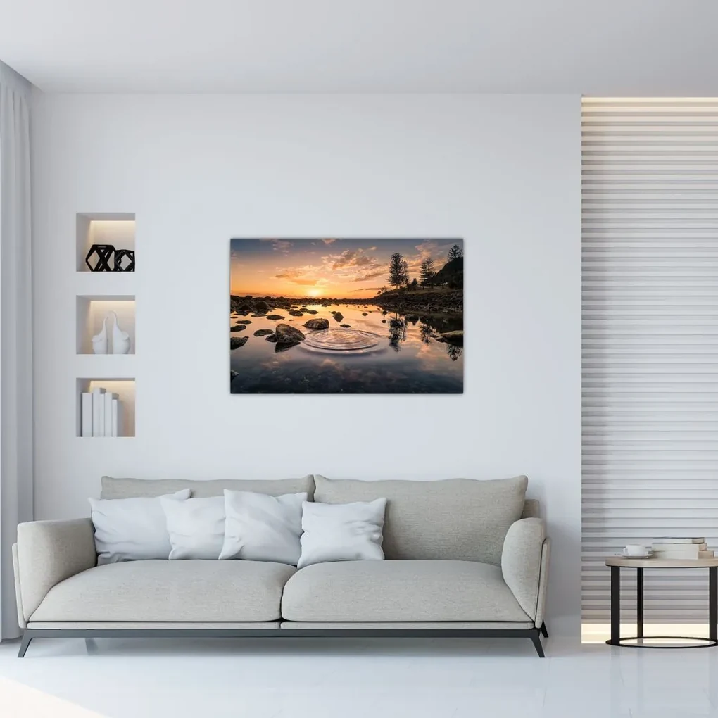 Obraz - Západ slnka pri jazere (90x60 cm)