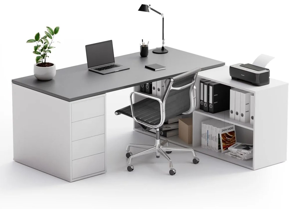 PLAN Kancelársky písací stôl s úložným priestorom BLOCK B04, dub prírodný/grafit