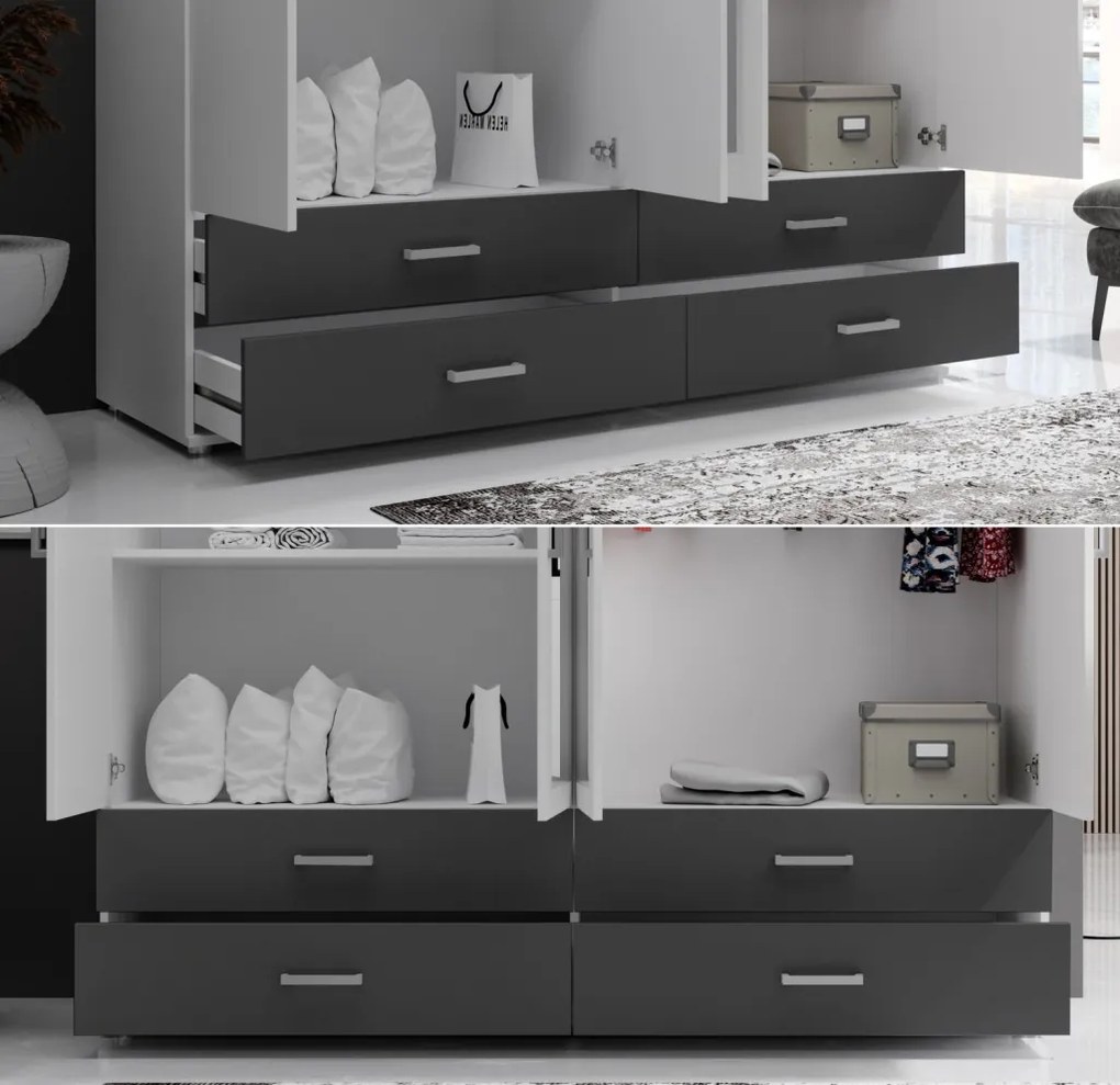 Šatníková skriňa Ivar, 180 cm, biela/grafit