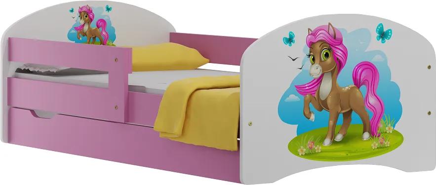 MAXMAX Detská posteľ so zásuvkami PONÍK s ružovou hrivou 180x90 cm