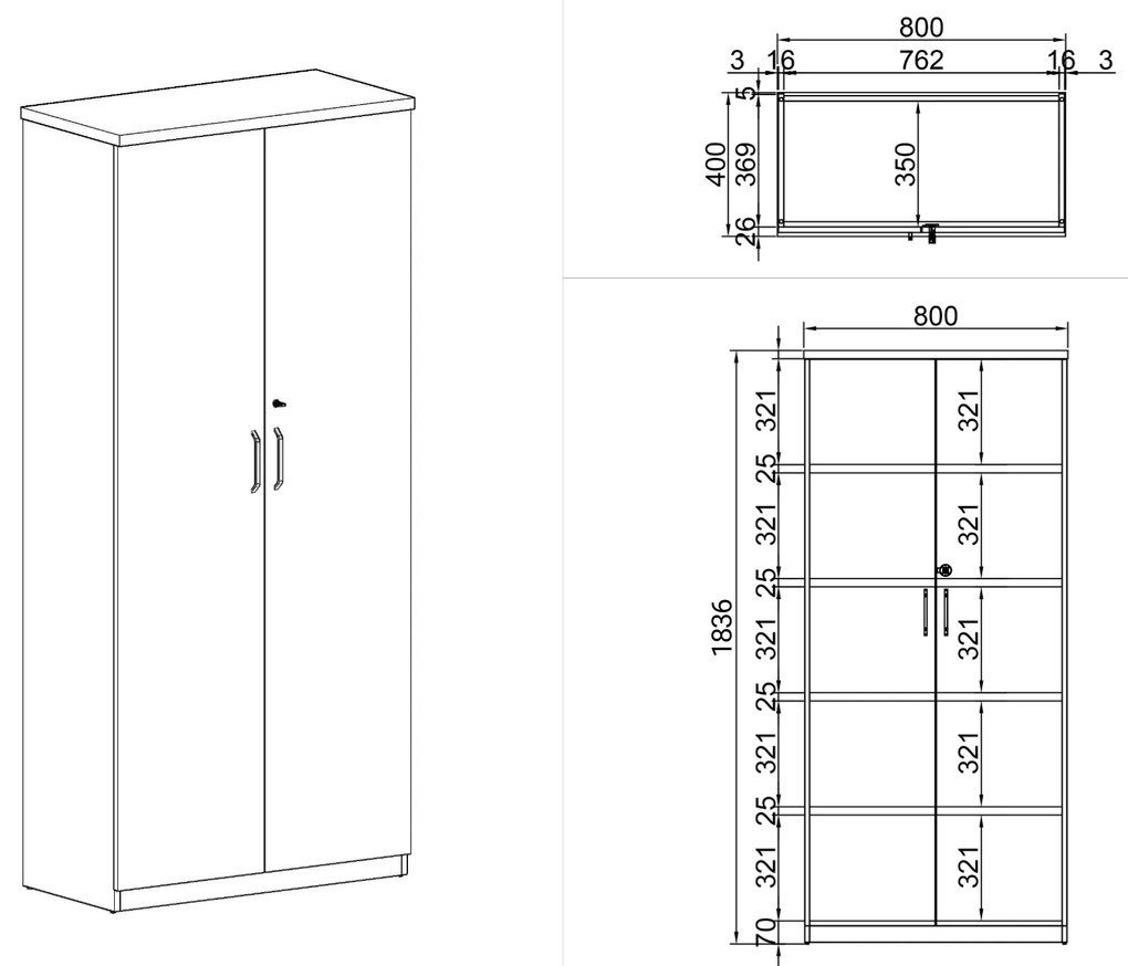 Kancelárska skriňa ARRISTO LUX, 800 x 400 x 1836 mm, orech