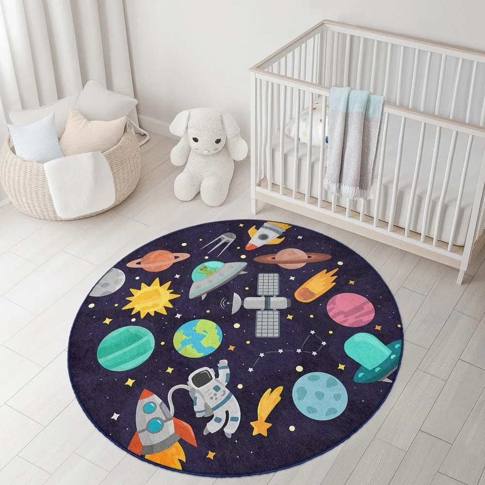 Tmavomodrý prateľný detský hrací koberec ø150 cm Into The Space – Mila Home