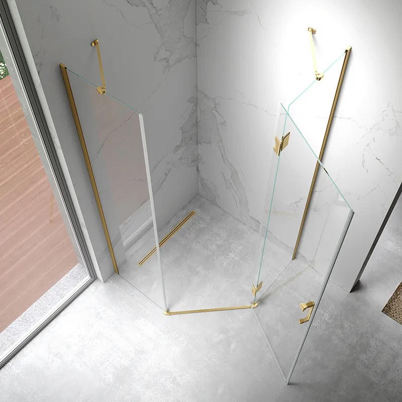 BPS-koupelny Päťuholníkový sprchový kút KZ10A GL BR 80x80 zlatý kartáčovaný/transparent - bez vaničky