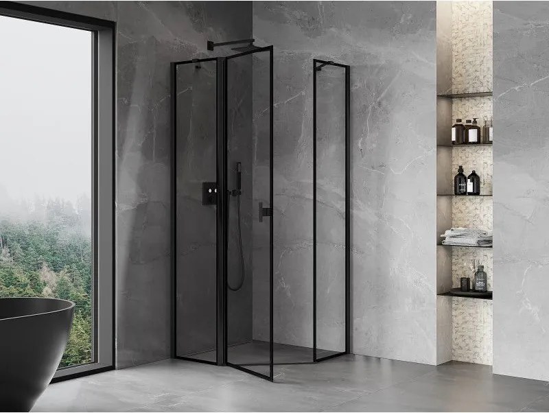 Mexen Mist, päťuholníkový sprchový kút, ľavý 80 x 80 cm, číre sklo-čierny rám, 8A8-080-080-70-70-L