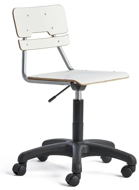 Stolička LEGERE, výškovo nastaviteľná, malé sedadlo, s kolieskami, V 430-550 mm, biela