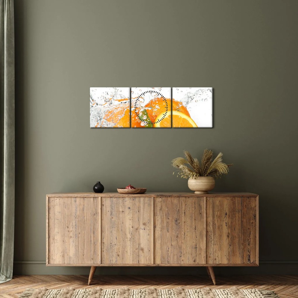 Obraz - Šťavnaté pomaranče (s hodinami) (90x30 cm)