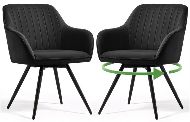 Sada dvoch jedálenských stoličiek TURNO zamatové, čierne / čierne nohy (2 ks)