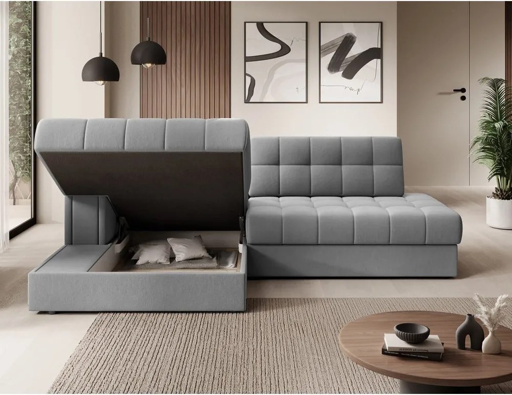 Sivá zamatová rozkladacia rohová pohovka (ľavý roh/s leňoškou) Blezalt – ELTAP