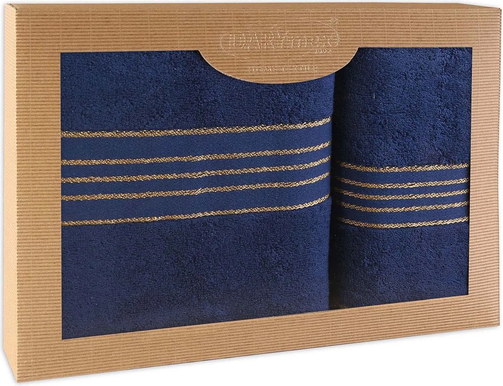 BAVLNENÉ UTERÁKY TIWANO SADA 1 KS 50X90 CM, 1 KS 70X140 CM TMAVOMODRÁ