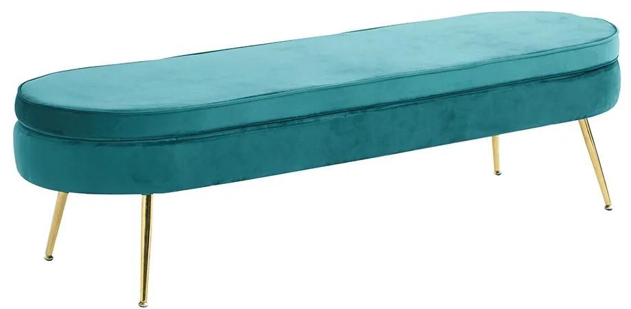 Luxusná lavica, smaragdová Velvet látka/chróm zlatý, Art-deco, NOBLIN TYP 1