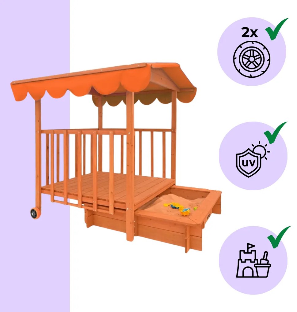 Pieskovisko s verandou HAPPY, 130x130x143cm, hnedá/oranžová Jurhan