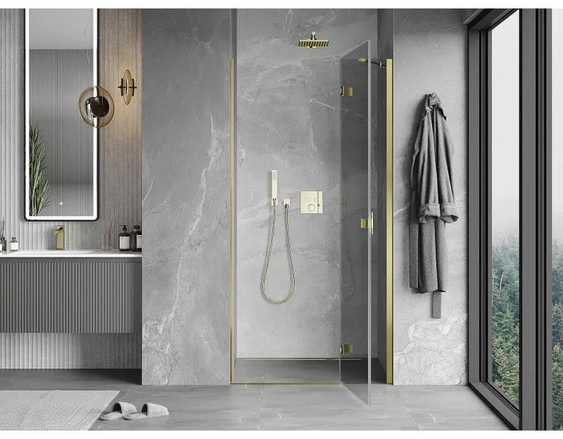Mexen Mist-H, 1-krídlové sprchové dvere pravé 80 cm, číre sklo, zlatý lesklý profil, 8A5-080-000-50-00-P