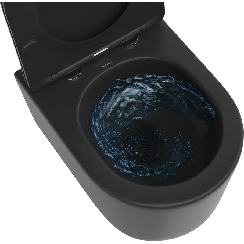 Mexen Sofia, závesná WC misa 490x360x355 mm, Rimless Tornádo + WC sedadlo z duroplastu, čierna matná, 30540185T