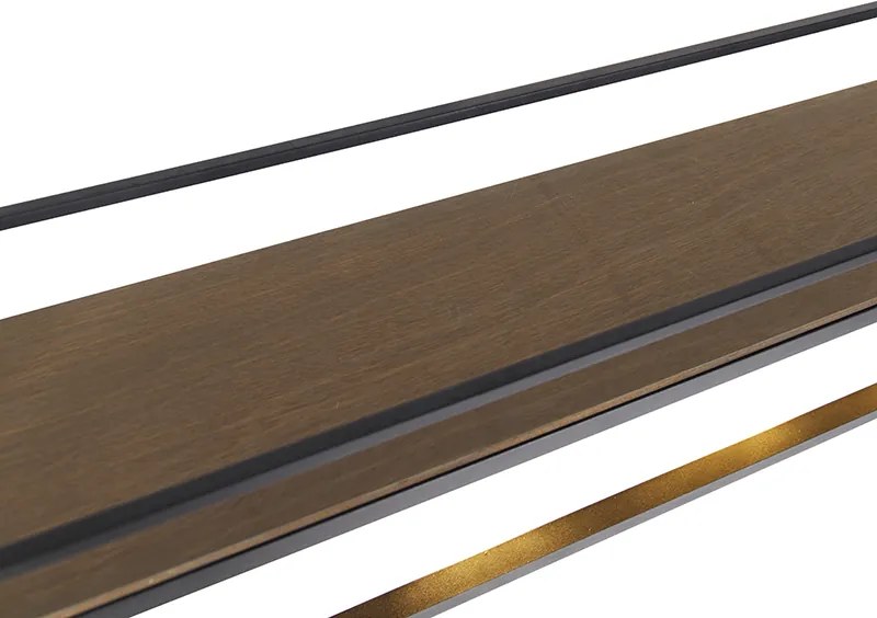 Priemyselné závesné svietidlo čierne s dreveným regálom 4-svetlo - Cage Rack