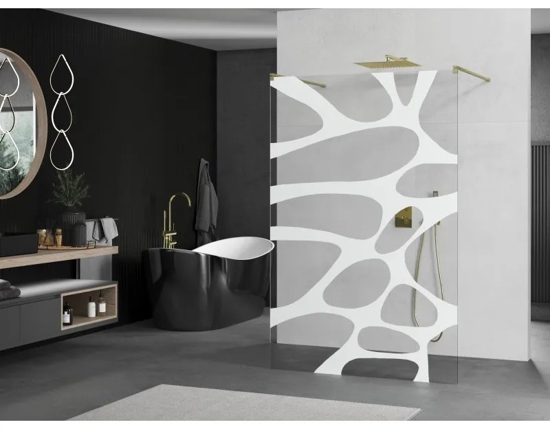 Mexen Kioto, sprchová zástena Walk-In 100 x 200 cm, 8mm číre sklo biely vzor, zlatý matný profil, 800-100-002-55-97