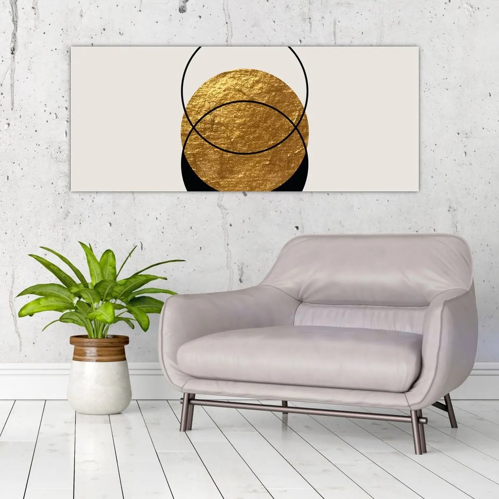Obraz - Abstrakcia zlatá a biela N⁰2 (120x50 cm)