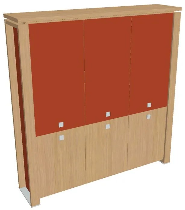 Vysoká skriňa Verno+ S 200 x 46 x 210 cm, kombinované dvere, dub svetlý / oranžová