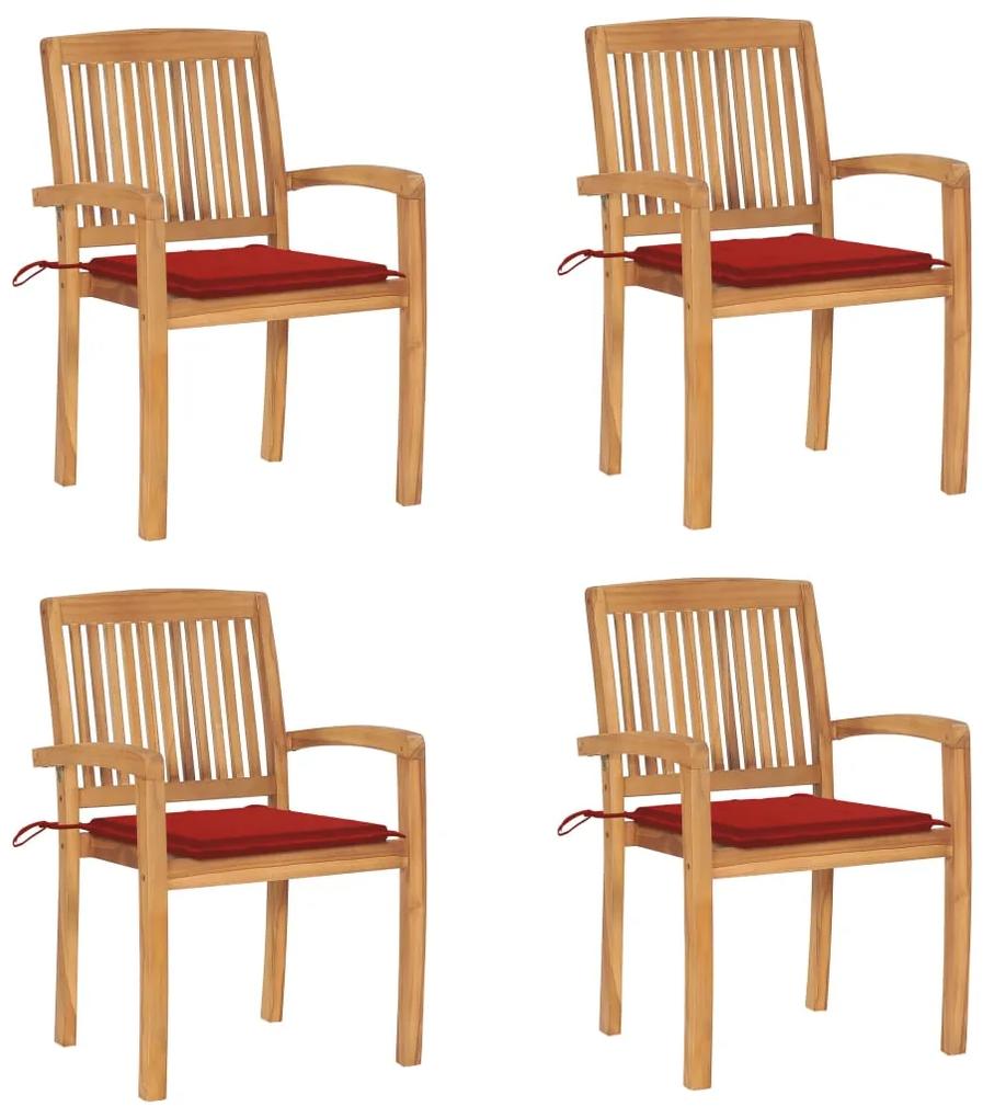 Stohovateľné záhradné stoličky s podložkami 4 ks tíkový masív 3073216
