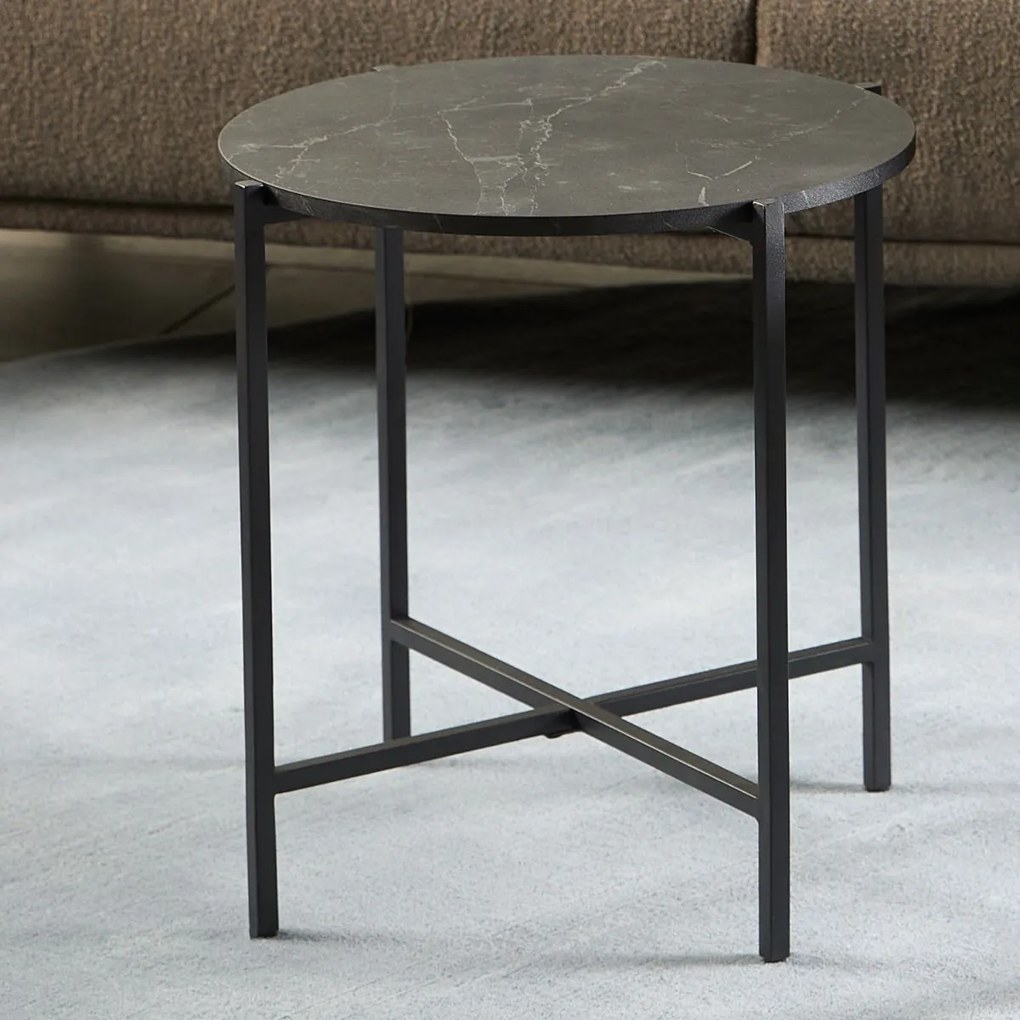Odkladací stolík Lamoine 40 cm čierny/čierny mramor