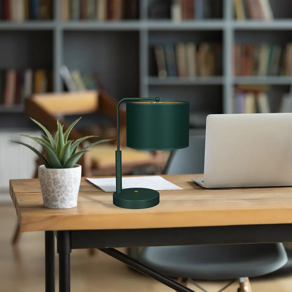 Stolná lampa Verde, 1x zelené textilné tienidlo, gr
