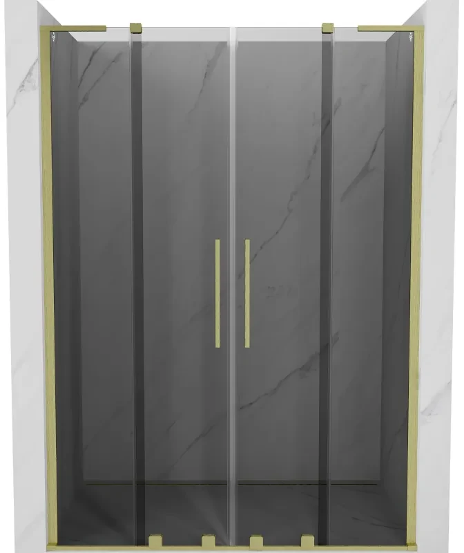 Mexen Velar L Duo, posuvné sprchové dvere do otvoru 150 cm, 8mm šedé sklo, zlatá matná, 871-150-003-42-55