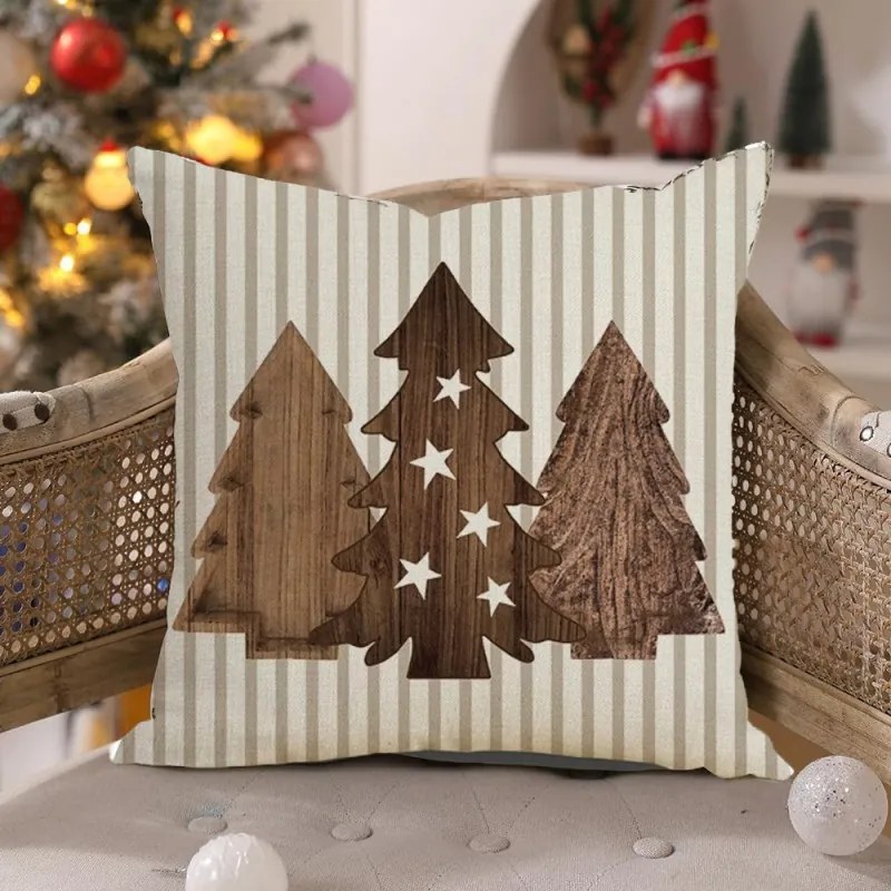 Vianočný povlak na vankúš WOODEN TREES 45x45 cm, béžový